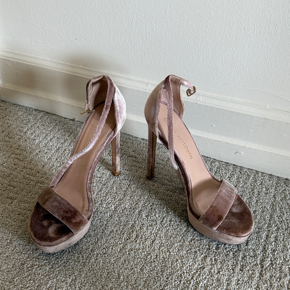 Stuart Weitzman pink Velvet platform Heels